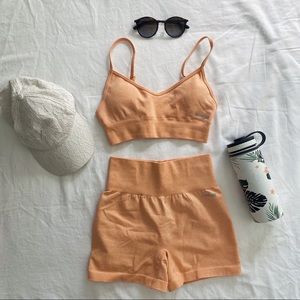 Bo+Tee Sports Bra and Shorts Set Orange
